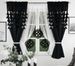 Komplet, czarne zasłonki, firany, ażurowe zawieszki 400x160 cm