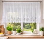 Krótka firana do kuchni, lambrekin z gipiurą 20 cm - różne rozmiary