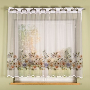 Firanka do kuchni Kwiaty z efektem wyszywania 250x155 cm - gotowa wsuwana na karnisz