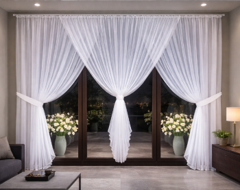 Firana z woalu do salonu NATALIA – kokon nad bokami,  szer. 600 cm