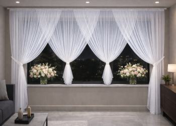 Firana  do salonu NATALIA 700x240 cm – woal kresz, 2 kokony, długie boki podpinane