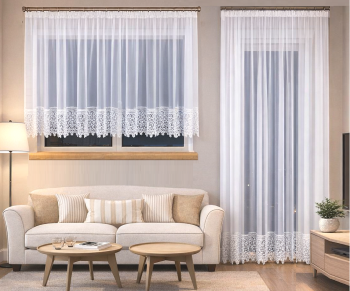 Firana  z woalu na balkon, gipiura 30 cm karnisz od 220 do 260 cm