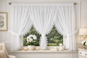 Firana do salonu NATALIA z gipiurą – elegancka, szer. 550 cm, wysokość do 180 cm