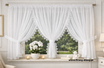 Firana NATALIA z kokonem i gipiurą – szer. 600 cm , elegancka firana do salonu