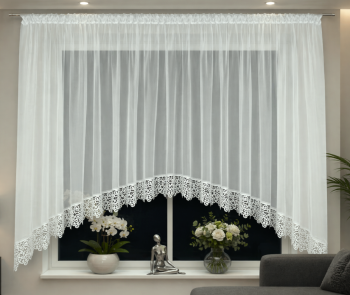 Firanka z woalu ecru, Łuk z gipiurą 500x155 cm (1)