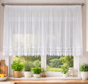 Firana woalowa do kuchni 300x120 cm - gipiura 10 cm