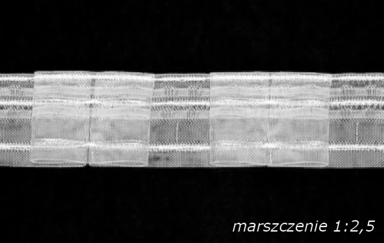 taśma z zakładkami, marszczenie 1:2,5